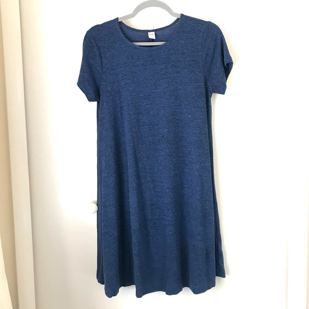 Blue a-line linen-blend swing dress - sz S